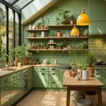 کابینت آشپزخانه سبز ماچا با ترکیب رنگهای جدید در دکوراسیون های ترند ۲۰۲۵